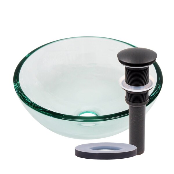 Novatto Mini 12-inch Clear Glass Vessel Bathroom Sink Set in Oil Rubbed Bronze TIG-8048-12ORB - main